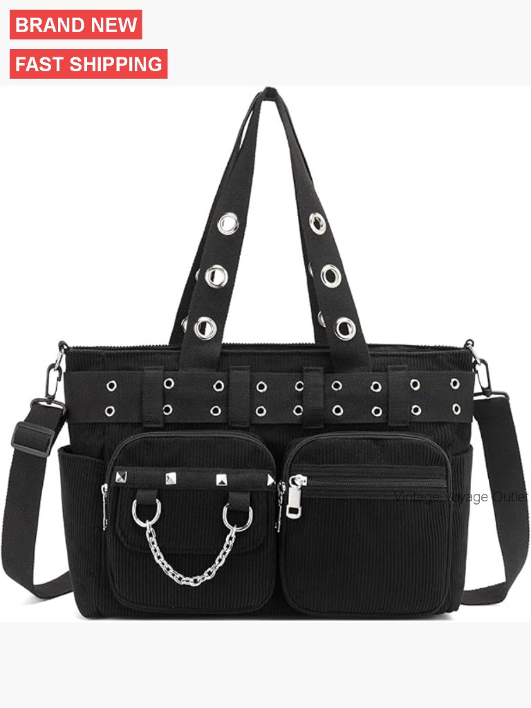Corduroy Tote Bag With Zipper, Adjustable Strap, 8 Pockets For Work Travel